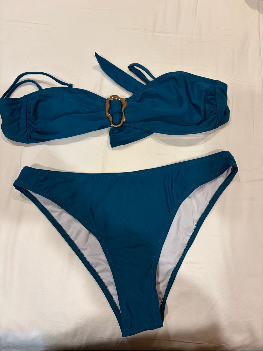 SHEIN Teal Bandeau Bikini Set with Gold Ring Detail